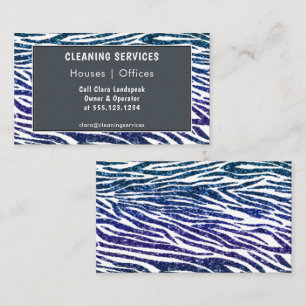Cartão De Visita Serviços de Limpeza com Estampa de Zebra Azul Bril