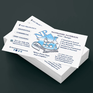 Cartão De Visita Serviços de Limpeza com Logotipo de Monograma Azul