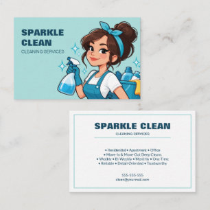 Cartão De Visita Serviços de Limpeza de Casa Bonito Mascote de Empr