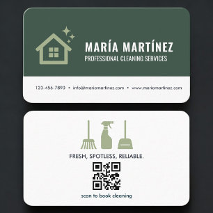 Cartão De Visita Serviços de Limpeza de Casa Código QR Verde