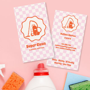 Cartão De Visita Serviços de Limpeza de Casa de Babá Retro Únicos d
