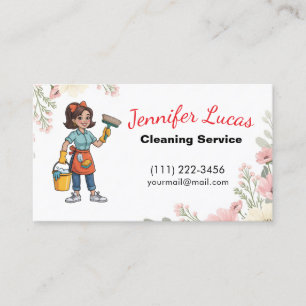 Cartão De Visita Serviços de Limpeza de Casa de Empregada de Desenh