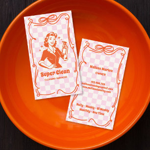 Cartão De Visita Serviços de Limpeza de Casa de Empregada Retro Úni