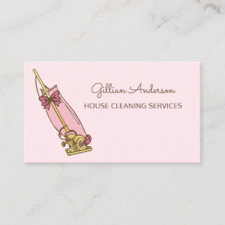 Cartão De Visita Serviços de limpeza de casas de vácuo, cor-de-rosa