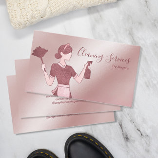 Cartão De Visita Serviços de limpeza de casas Glitter Dourado Rosa