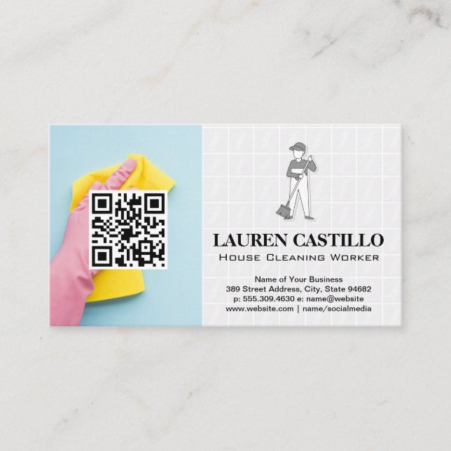 Cartão De Visita Serviços de limpeza de casas | Verificação QR (Frente)