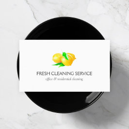 Cartão De Visita Serviços de limpeza de limões com aquarelas Branco