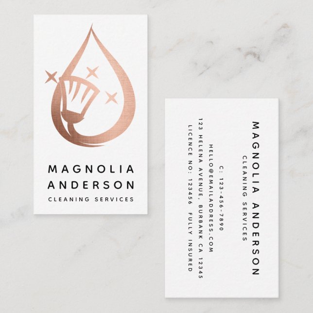 Cartão De Visita Serviços de limpeza de rosa Gold Foil House (Frente/Verso)