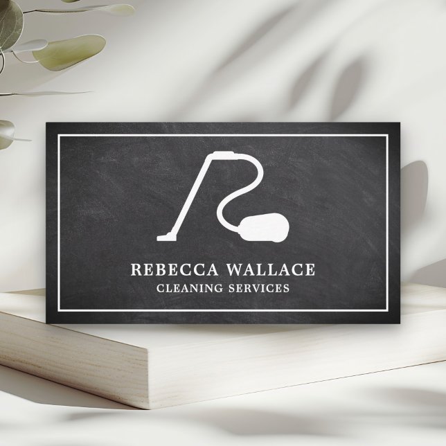 Cartão De Visita Serviços de limpeza de vácuo branco de quadro chal (Criador carregado)