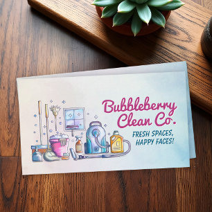 Cartão De Visita Serviços de Limpeza - design de estilo Watercolor