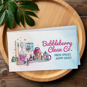 Cartão De Visita Serviços de Limpeza - design de estilo Watercolor