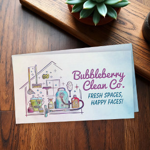 Cartão De Visita Serviços de Limpeza - Design estilo Aquarela