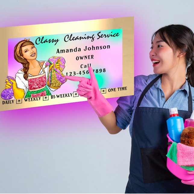 Cartão De Visita Serviços de Limpeza do Escritório da Casa Clássica (Classy House Office Cleaning Services Maid Framed Business Card)