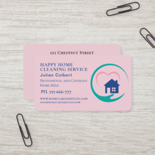 Cartão De Visita Serviços de Limpeza Doméstica Charmoso Rosa