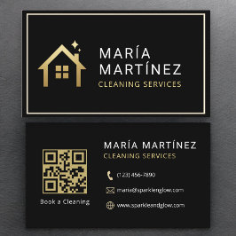 Cartão De Visita Serviços de Limpeza Dourada Mínima Preta do Código