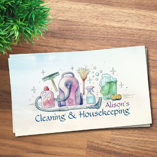 Cartão De Visita Serviços de Limpeza - estilo Watercolor design Bus