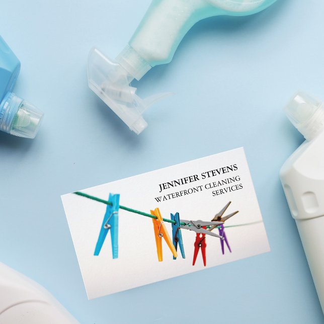 Cartão De Visita Serviços de Limpeza Foto Moderna de Linha de Fecha (Criador carregado)