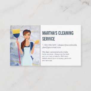 Cartão De Visita Serviços de Limpeza   Maid com ferramentas de lim