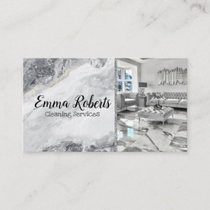 Cartão De Visita Serviços de Limpeza Maid Service Silver Marble