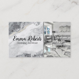 Cartão De Visita Serviços de Limpeza | Maid Service Silver Marble