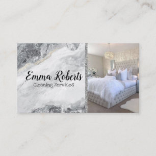 Cartão De Visita Serviços de Limpeza Maid Service Silver Marble