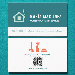 Cartão De Visita Serviços de Limpeza Moderna Código QR Professional