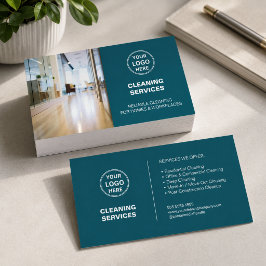 Cartão De Visita Serviços de Limpeza Modernos Logotipo com Foto em 