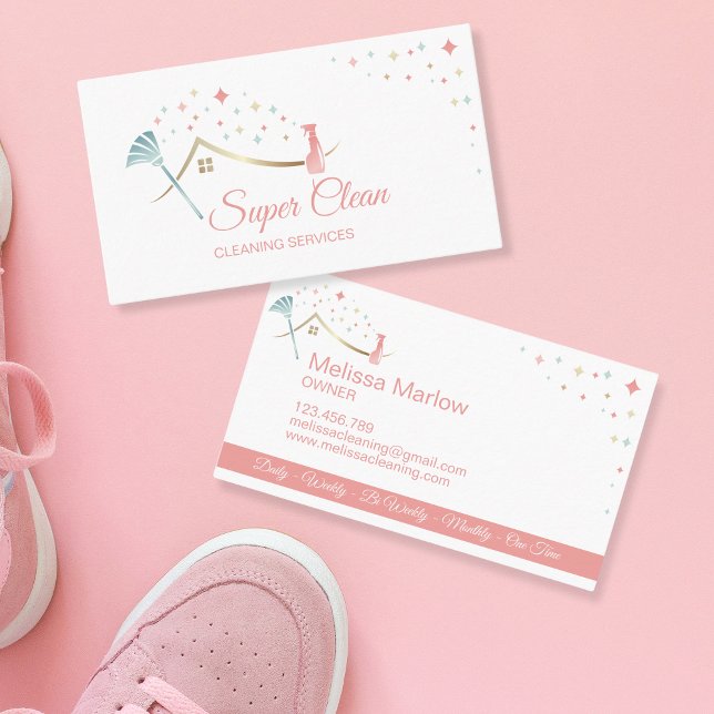 Cartão De Visita Serviços de limpeza profissional de casas de limpe (Criador carregado)