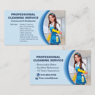Cartão De Visita Serviços de Limpeza Residencial Blue Maid