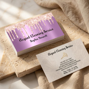 Cartão De Visita Serviços de Limpeza Rosa Luxo Elegant Maid & House