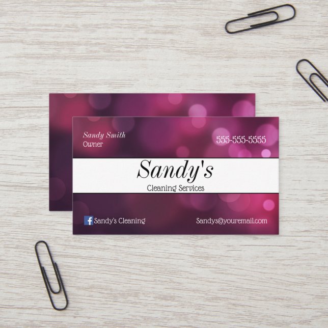 Cartão De Visita Serviços de Limpeza Roxa (Frente/Verso In Situ)