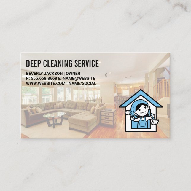 Cartão De Visita Serviços de Limpeza | Sala de Viagem (Frente)