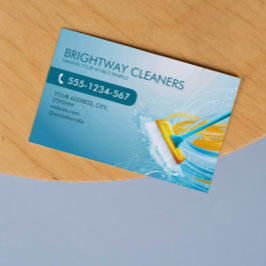 Cartão De Visita Serviços de Limpeza Versão Azul do Profissional QR