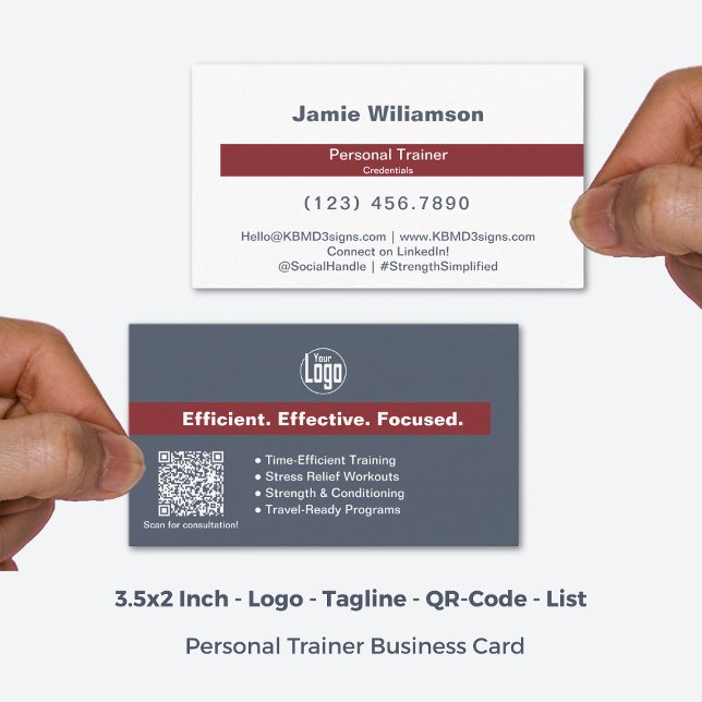 Cartão De Visita Serviços de logotipo Cinza Destaque Vermelho Trein (3.5x2 Inch, Logo Services Grey Red Accent Personal Trainer Business Card)