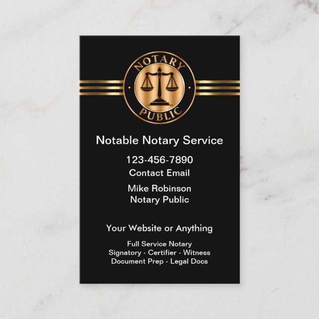 Cartão De Visita Serviços de Notário Público Elegantes (Frente)