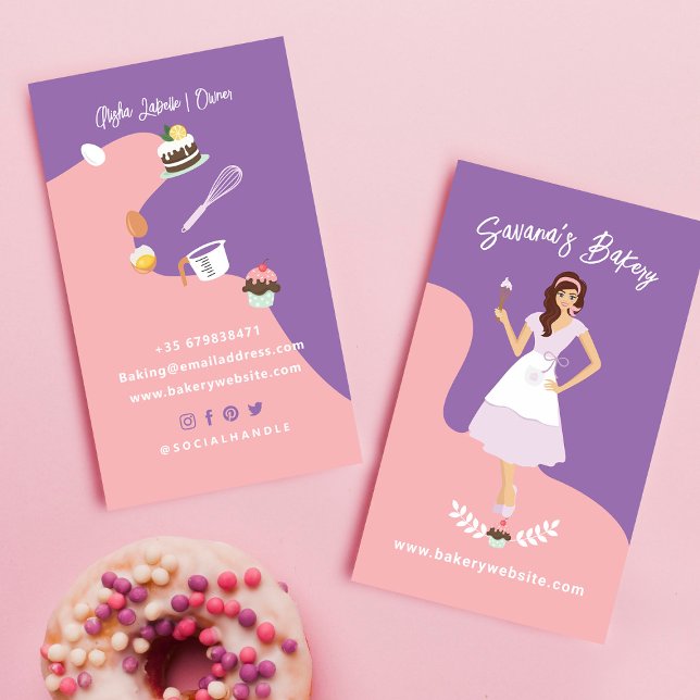 Cartão De Visita Serviços de padaria Bonito, cor-de-rosa, (Criador carregado)