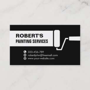 Cartão De Visita Serviços de Pintura com Rolo de Pintura Preto