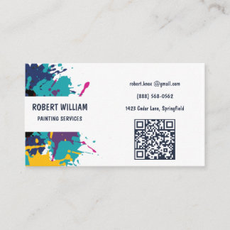 Cartão De Visita Serviços de Pintura Moderna QR | Salpico Colorido