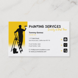 Cartão De Visita Serviços de pintura | Pintor no trabalho Amarelo