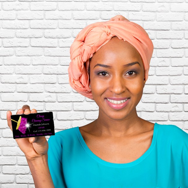 Cartão De Visita Serviços de Residência de Limpeza Clássica Maid Do (Classy Cleaning Residence Services Pink Gold Maid Business Card)