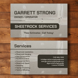 Cartão De Visita Serviços de Sheetrock Marca de Empreiteiro Persona