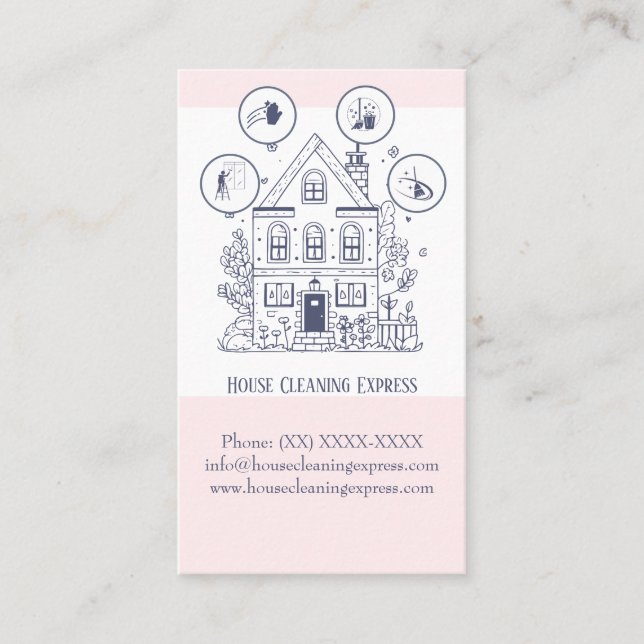 Cartão De Visita Serviços domésticos de limpeza de casas charmosos  (Frente)