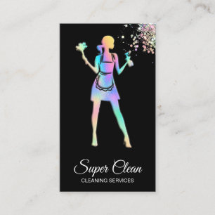 Cartão De Visita Serviços Holográficos de Limpeza de Maid Ocupados