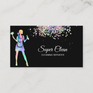 Cartão De Visita Serviços Holográficos de Limpeza de Maid Ocupados