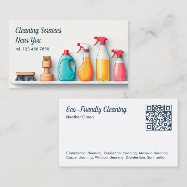 Cartão De Visita Serviços Janitoriais de Limpeza QR (Frente/Verso)