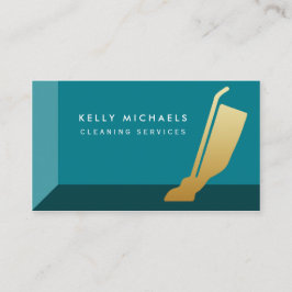 Cartão De Visita Serviços modernos de limpeza Dourada do vácuo e do