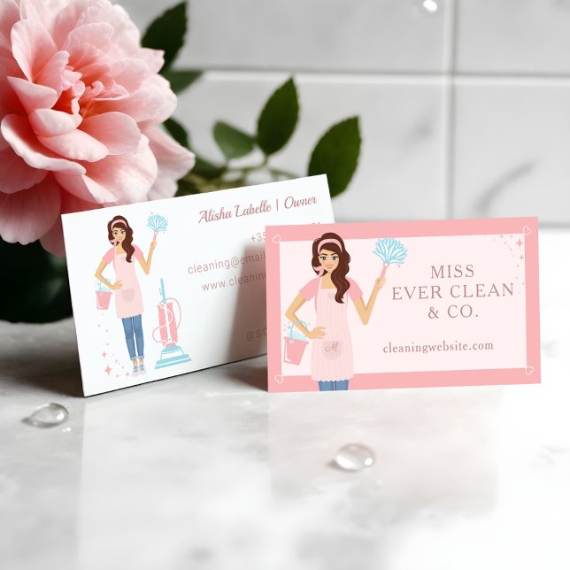 Cartão De Visita Serviços modernos de limpeza e assistência a mulhe (Modern Pretty Woman Cleaning & Maid Services Busin Business Card)