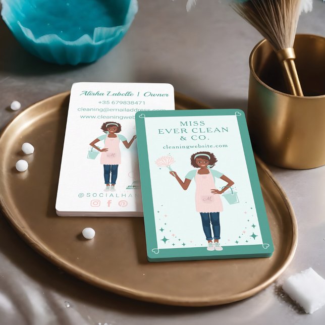 Cartão De Visita Serviços modernos de limpeza e assistência a mulhe (Criador carregado)
