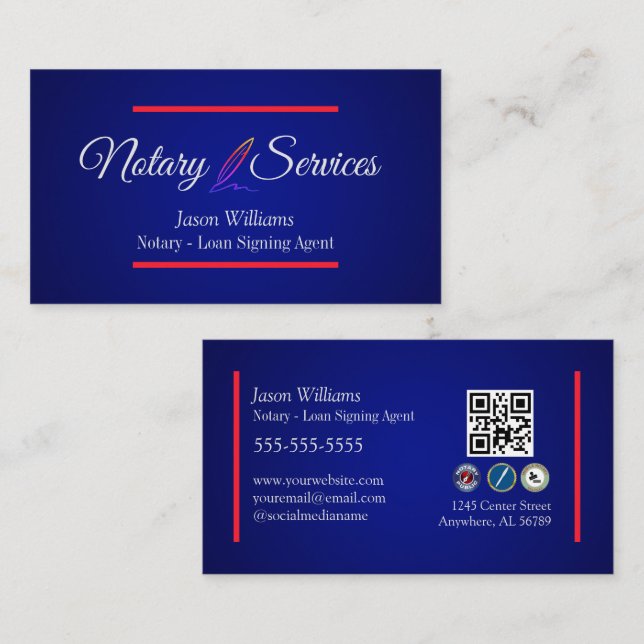 Cartão De Visita Serviços Notários Azuis Modernos (Frente/Verso)