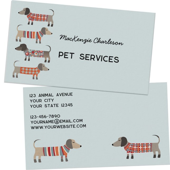 Cartão De Visita Serviços Pet de Cães de Dachshund (Dachshund Wiener Sausage Dog pet animal services custom business cards)
